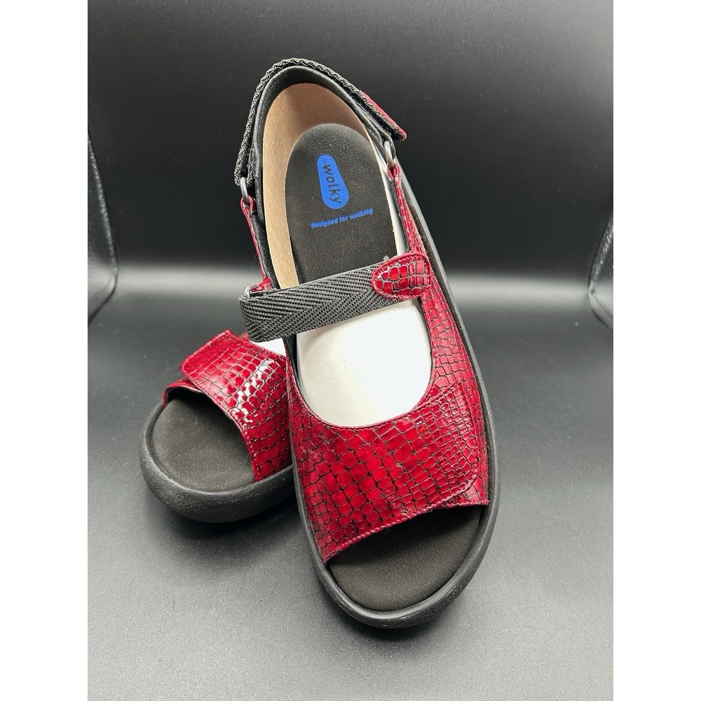 Wolky Red Reptile Crocodile Leather Print Walking Shoes Sandals Size 44 12.5